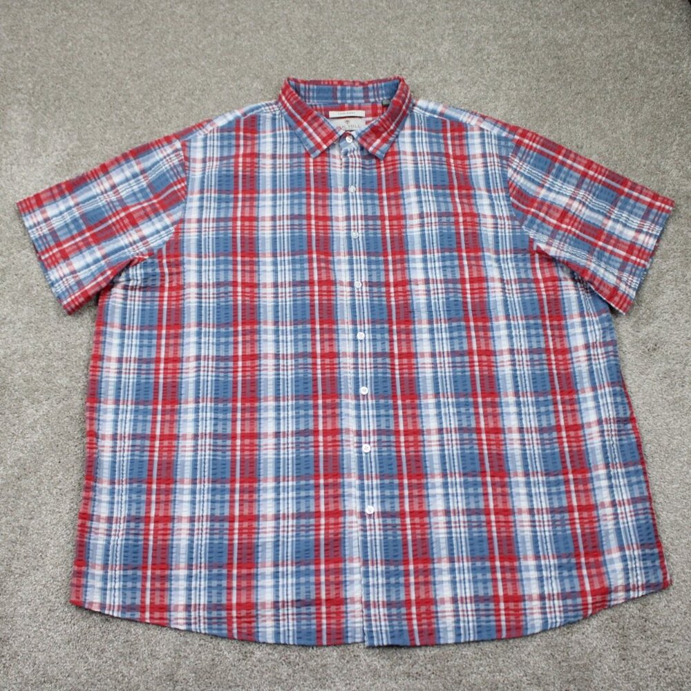 Oak Hill Cool & Dry Shirt Mens 2XL XXL Red/Blue Cotton/Poly Short Sleeve Button